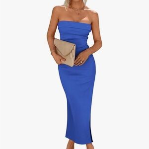 PRETTYGARDEN Womens Summer Bodycon Maxi Tube Dress Ribbed Strapless Side Slit